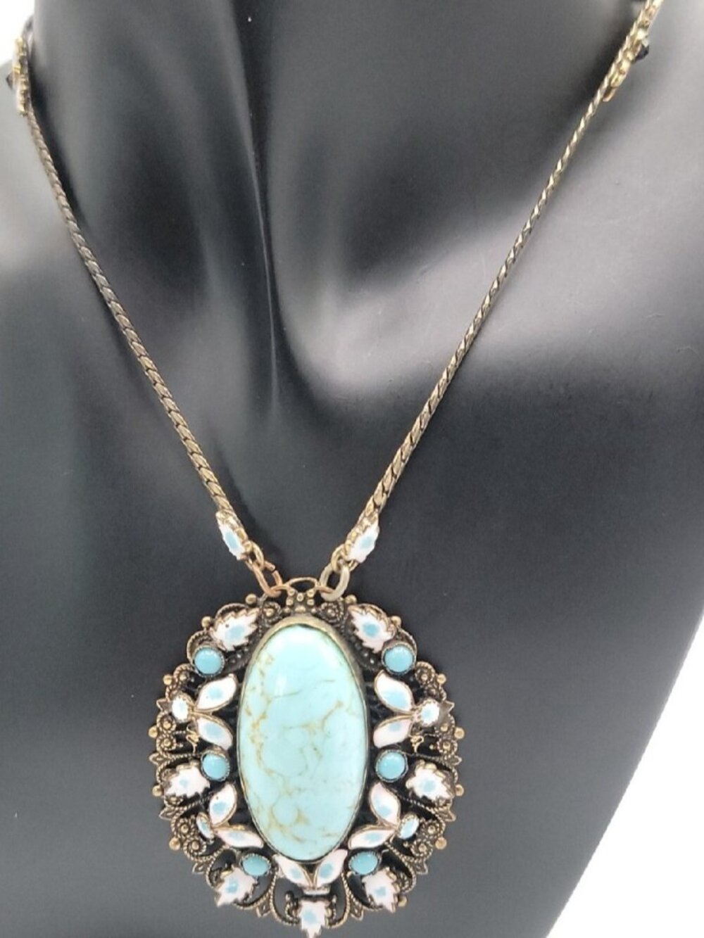 Max Neiger Czech Blue Hubble Glass Necklace Antique 1920s Art Deco 25" Enamel - Picture 2 of 10